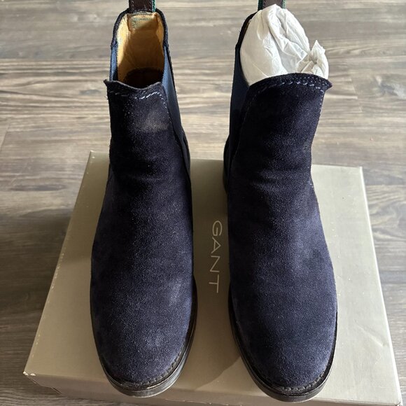 Women Size 6.5 7 GANT AIMLEE Platform Chelsea Boots Marine Navy - Picture 1 of 12